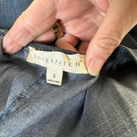 Lovestitch Medium Wash Blue Wide Leg Spaghetti Strap V Neck Front Tie Jumpsuit S - Picture 10 of 16